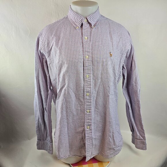 Ralph Lauren Shirt Mens XL Pink Plaid Button Up Dress Custom Fit Preppy Pony 124 - Picture 1 of 9